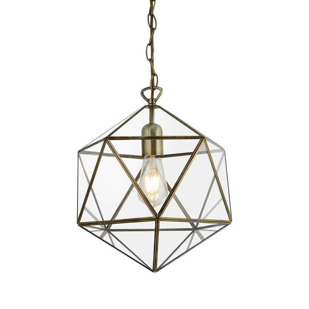 Searchlight Fairfax 1 Light Brass Geometric Prism Lantern sleek LED ceiling lamp