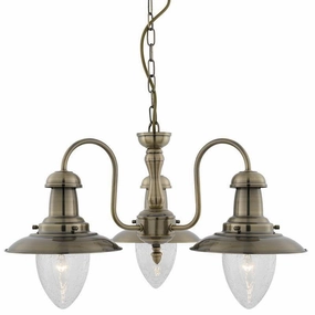 Searchlight Fisherman Brass & Glass 3 Light Ceiling Pendant white ceiling lamp