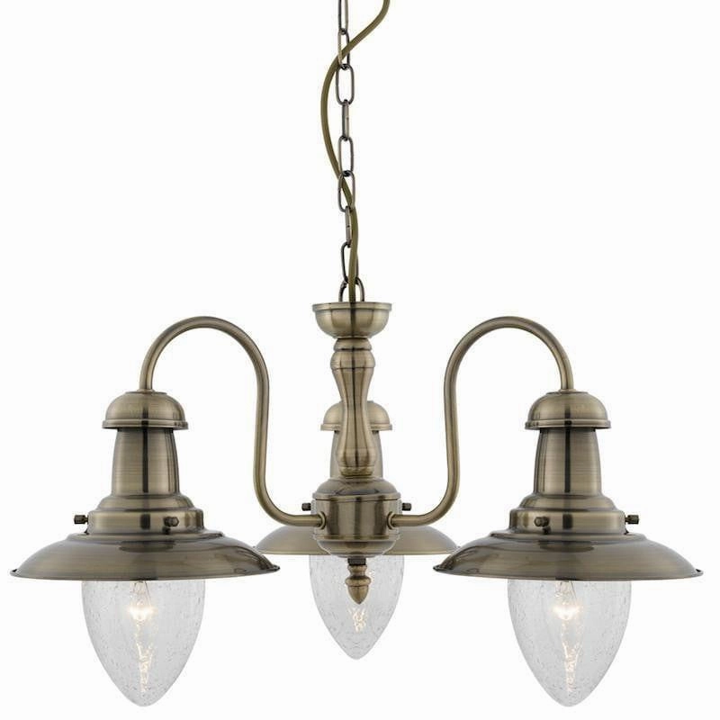 Searchlight Fisherman Brass & Glass 3 Light Ceiling Pendant white ceiling lamp