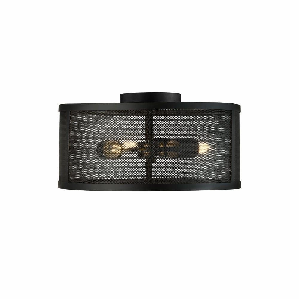 Searchlight Fishnet 3 Light Black Drum Flush Ceiling Light ambient ceiling fixture