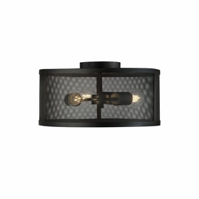Searchlight Fishnet 3 Light Black Drum Flush Ceiling Light ambient ceiling fixture