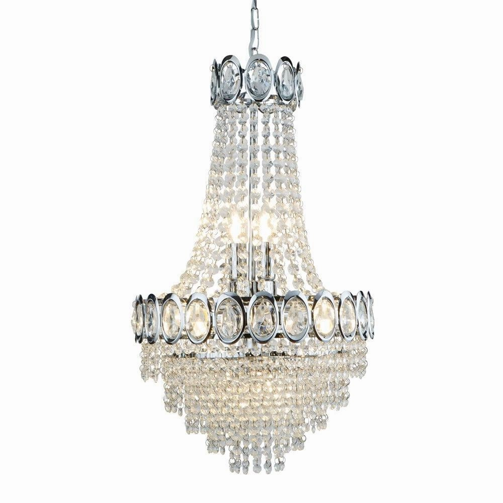 Searchlight Louis Philipe Crystal 6 Light Chrome Chandelier soft glow ceiling light