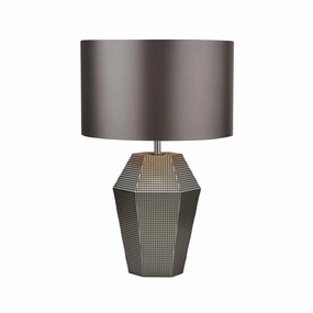 Searchlight Lucy Smoked Glass Table Lamp - Grey Drum Shade energy-saving LED light