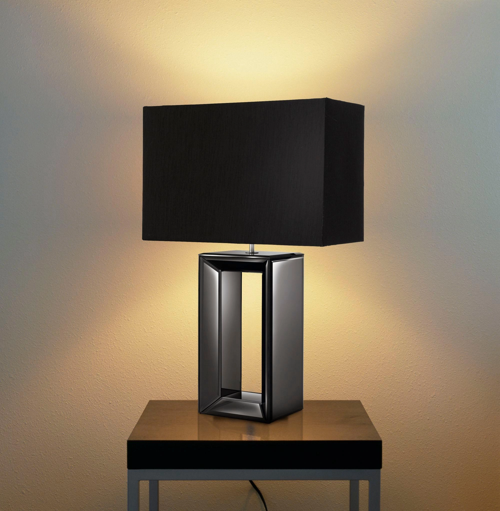 Searchlight Mirror Black Table Lamp - Black Faux Silk Shade