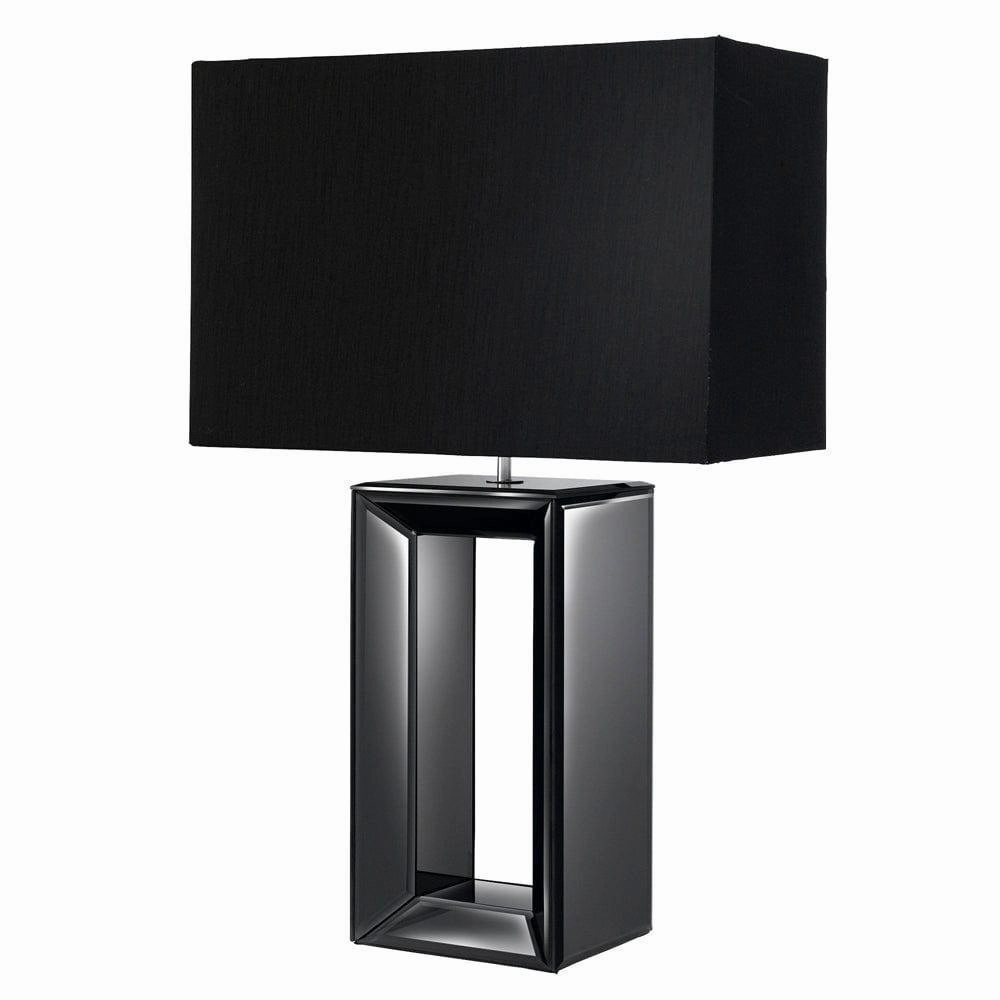Searchlight Mirror Black Table Lamp - Black Faux Silk Shade energy-saving LED light