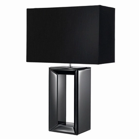 Searchlight Mirror Black Table Lamp - Black Faux Silk Shade energy-saving LED light