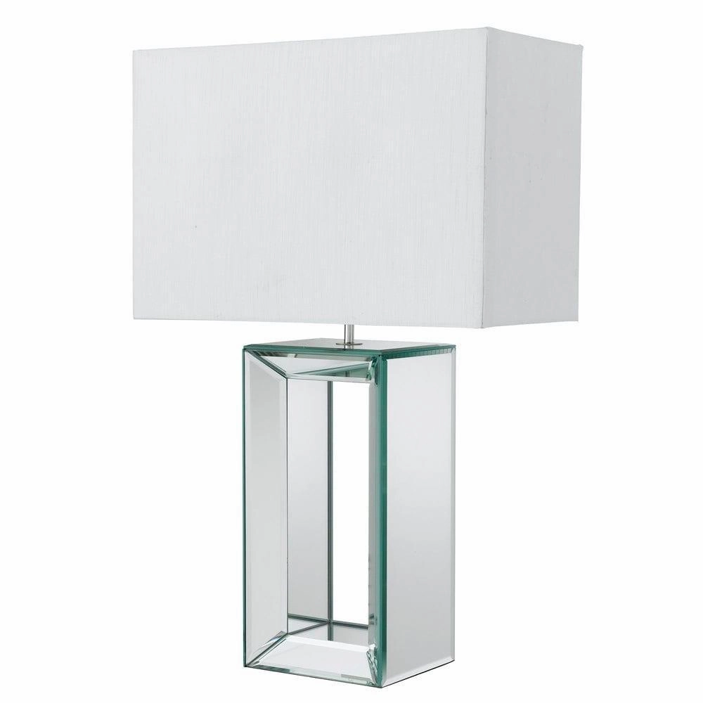 Searchlight Mirror White Table Lamp - White Faux Silk Shade energy-saving LED light
