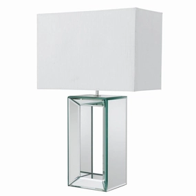 Searchlight Mirror White Table Lamp - White Faux Silk Shade energy-saving LED light