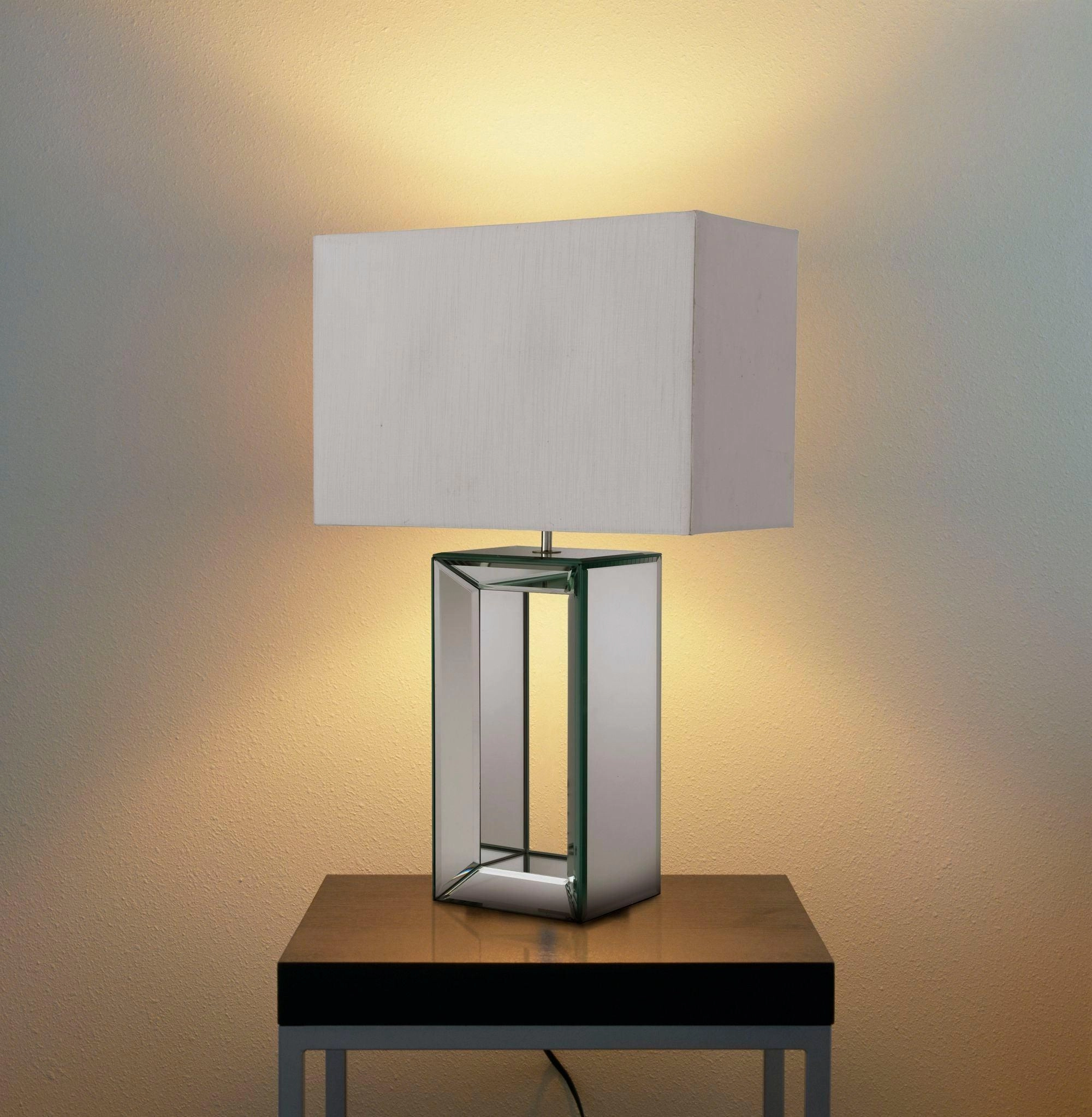 Searchlight Mirror White Table Lamp - White Faux Silk Shade