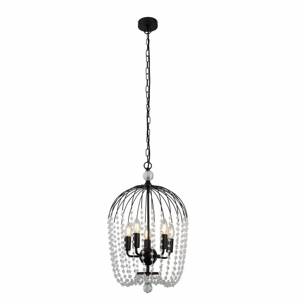 Searchlight Shower 5 Light Black & Crystal Ceiling Pendant soft glow ceiling light