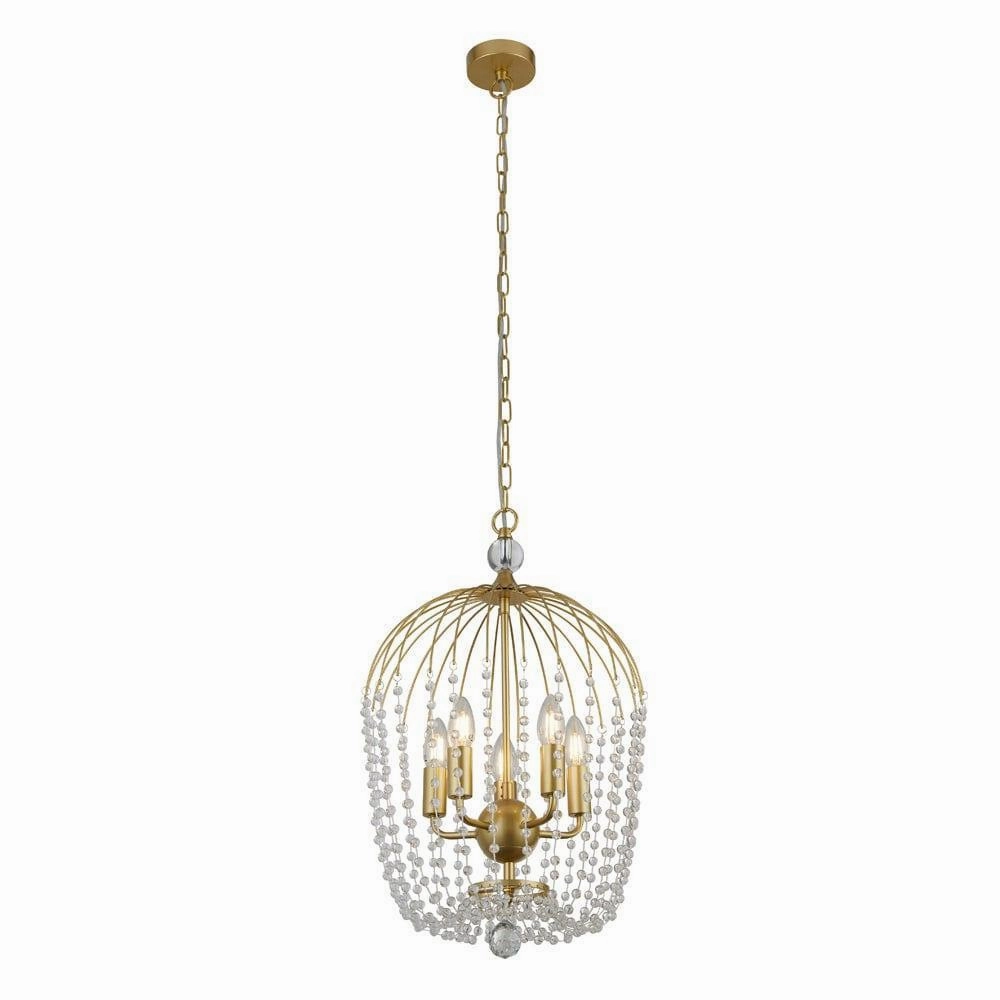 Searchlight Shower 5 Light Gold & Crystal Ceiling Pendant soft glow ceiling light