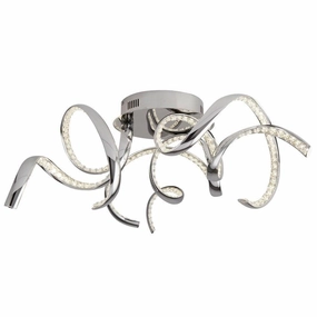 Searchlight Twirls Arm LED Chrome & Crystal Ceiling Flush soft glow ceiling light
