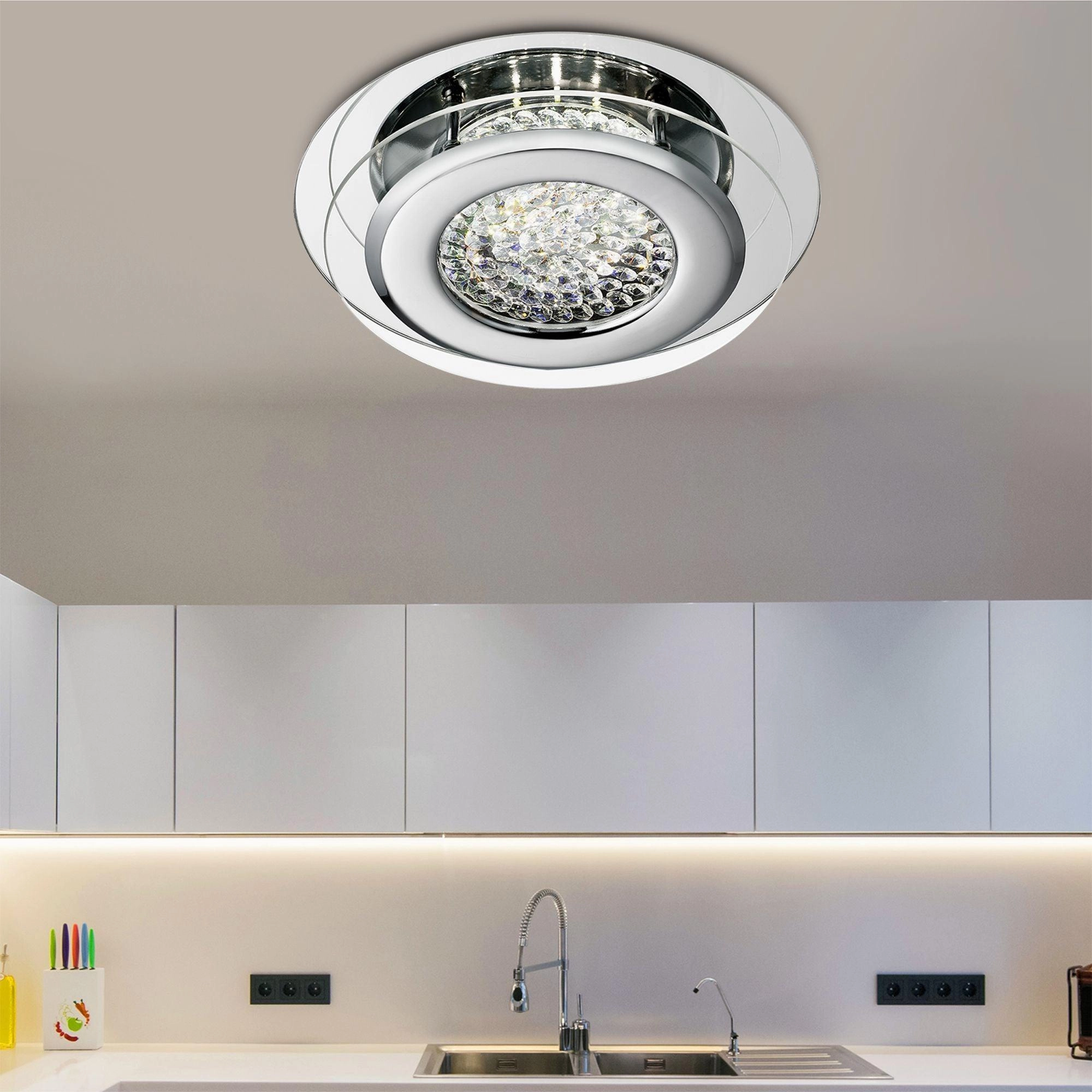 Searchlight Vesta LED Chrome & Crystal Ceiling Flush