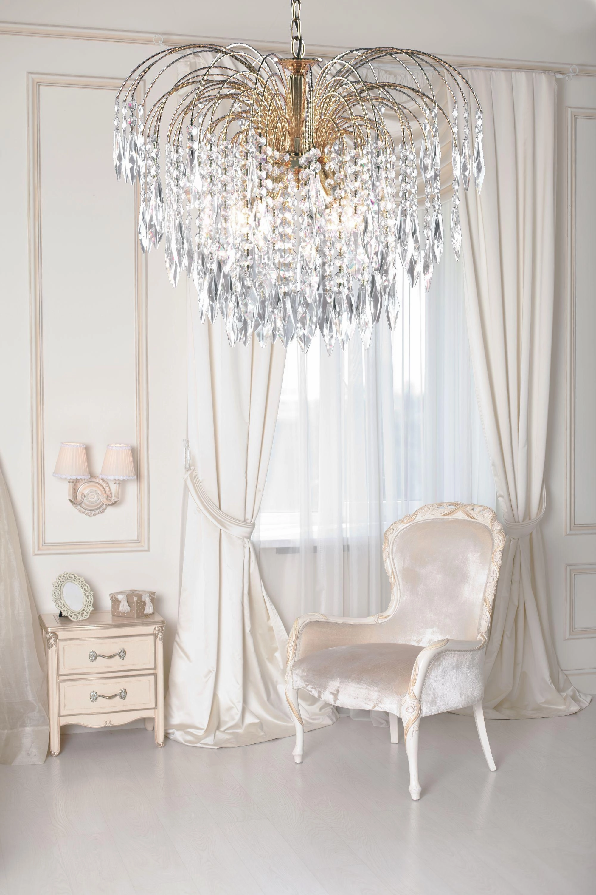 Searchlight Waterfall 5 Light Gold & Crystal Ceiling Pendant - Open Box