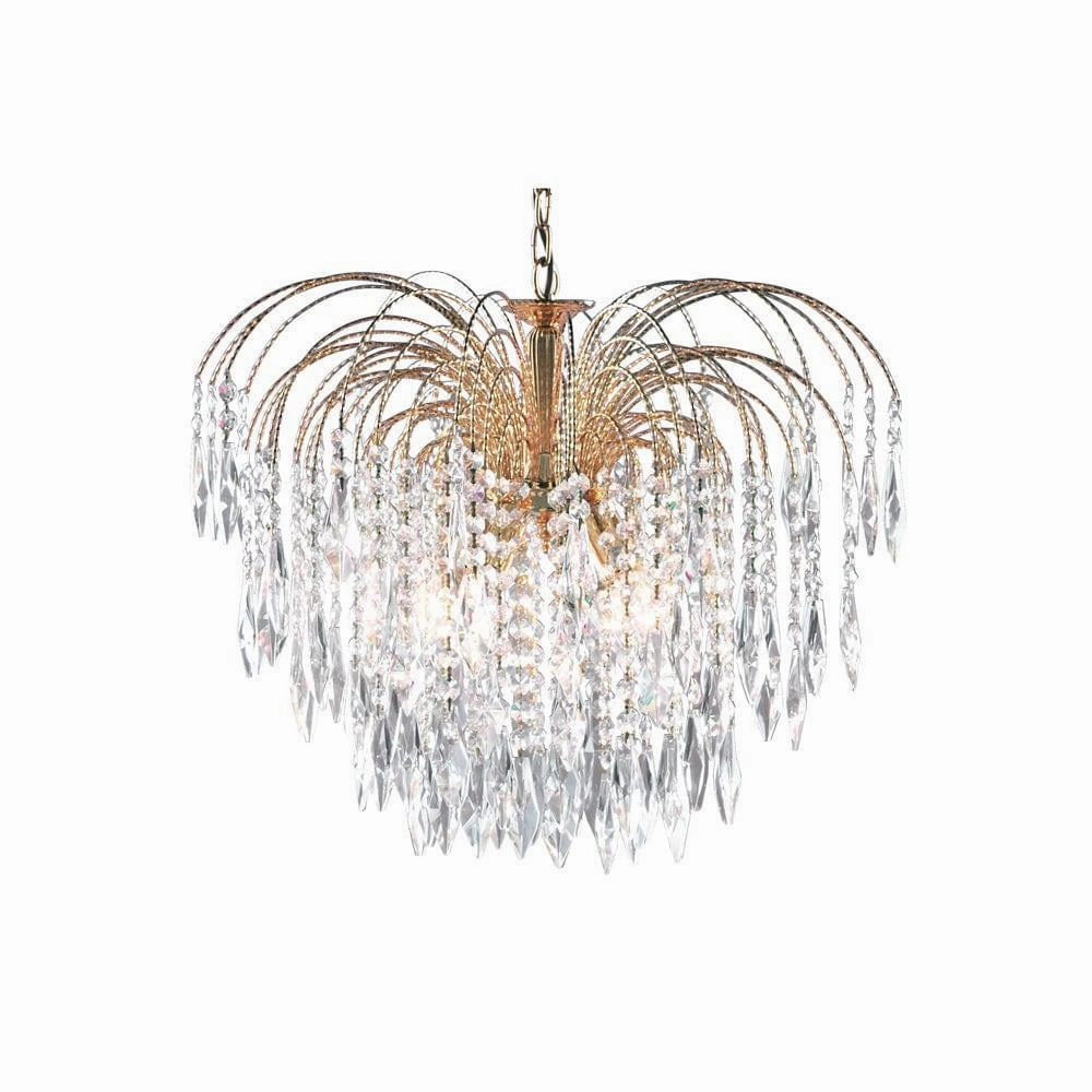 Searchlight Waterfall 5 Light Gold & Crystal Ceiling Pendant - Open Box flush mount ceiling fixture
