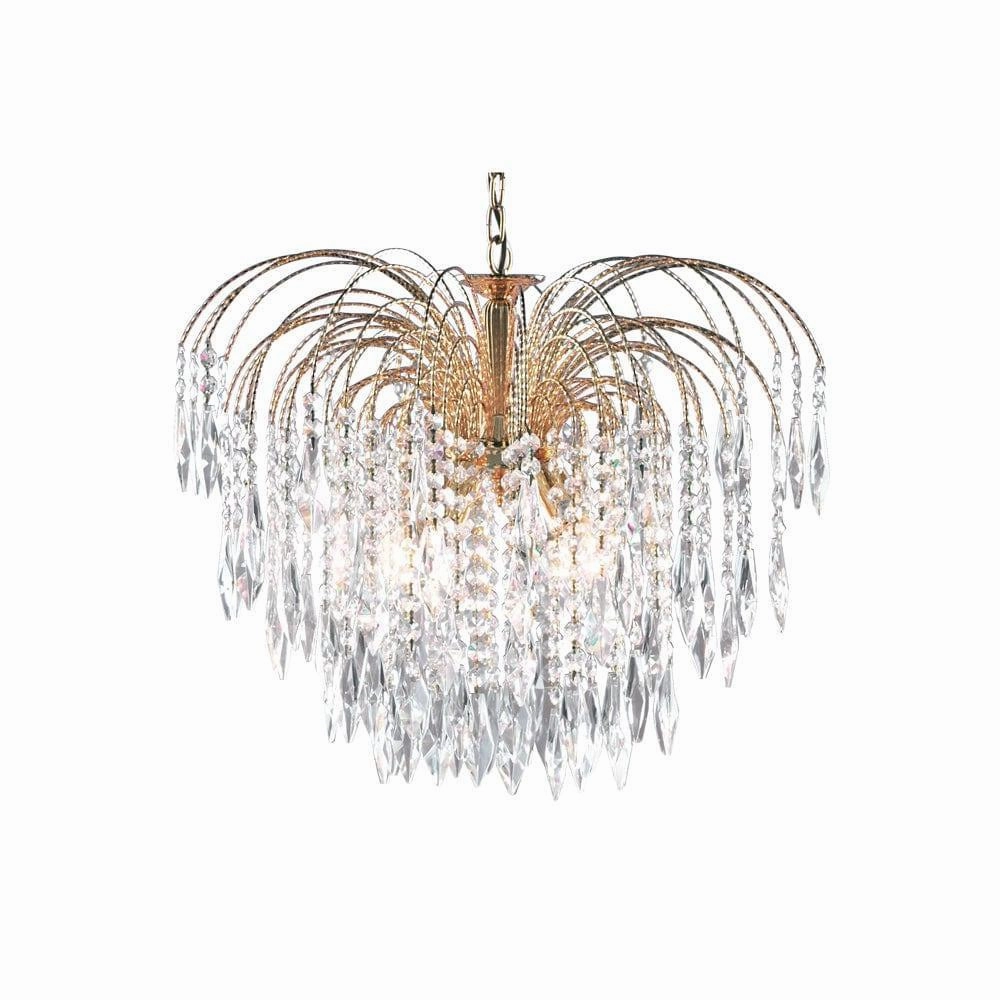 Searchlight Waterfall 5 Light Gold & Crystal Ceiling Pendant soft glow ceiling light