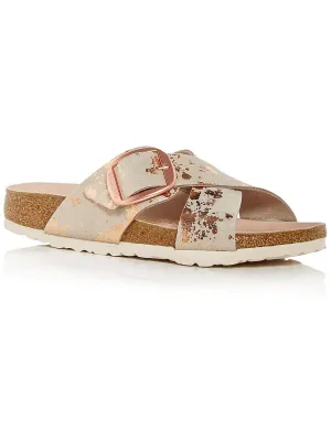 Siena Big Buckle Suede Womens Suede Metallic Slide Sandals