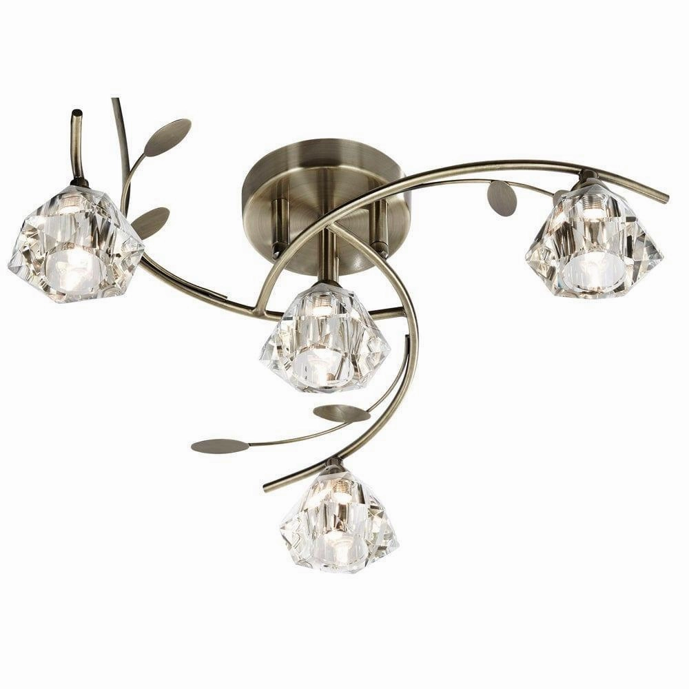 Sierra 4 Light Brass & Glass Semi-Flush Ceiling Light ambient ceiling fixture