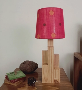 Skyline Beige Wooden Table Lamp with Red Printed Fabric Lampshade (BULB NOT INCLUDED) decorative ceiling fixture