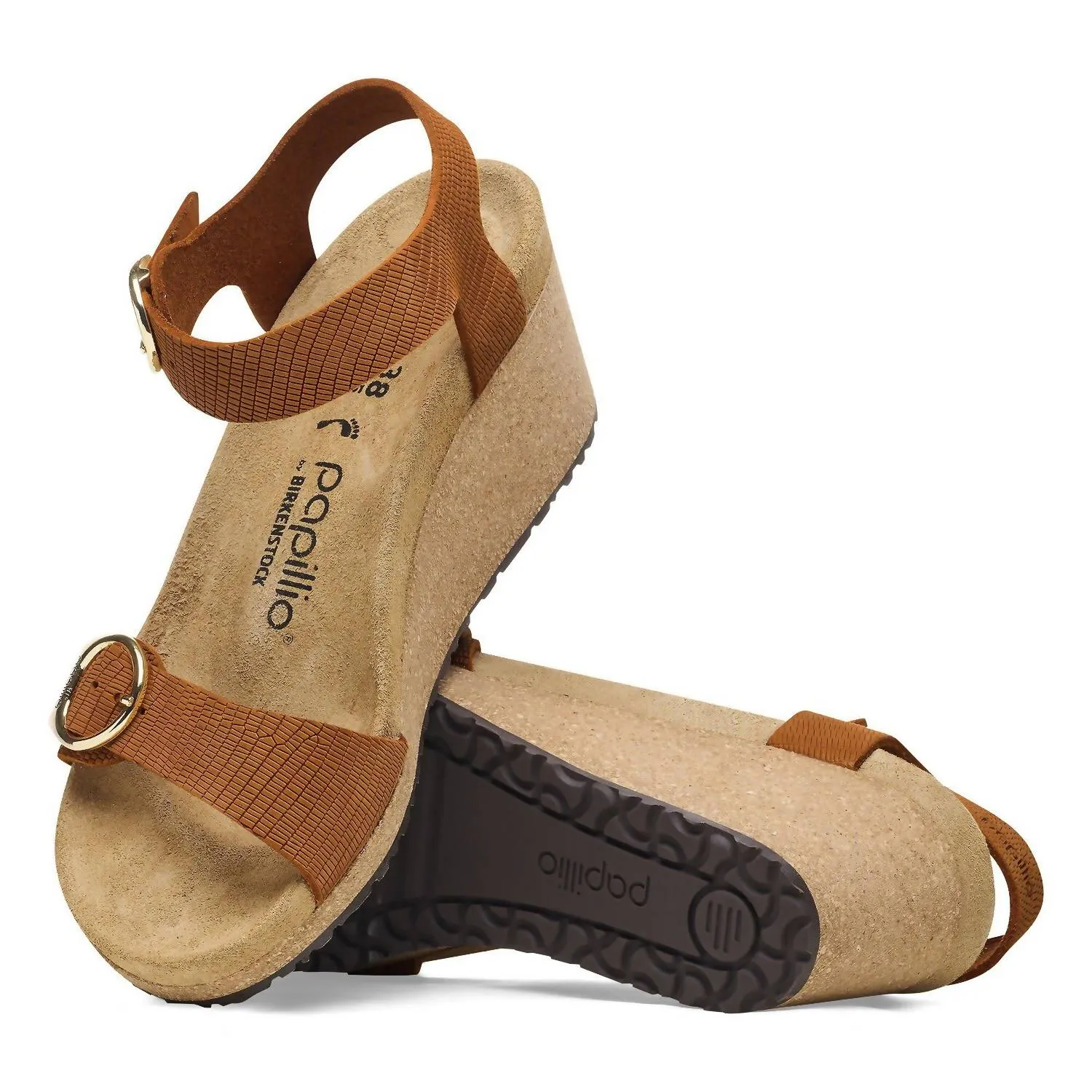 Soley Ring-Buckle Wedge Sandal In Burnt Orange