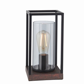Solihull Bronze & Black Frame Table Lamp - Tinted Glass Shade energy-saving LED light