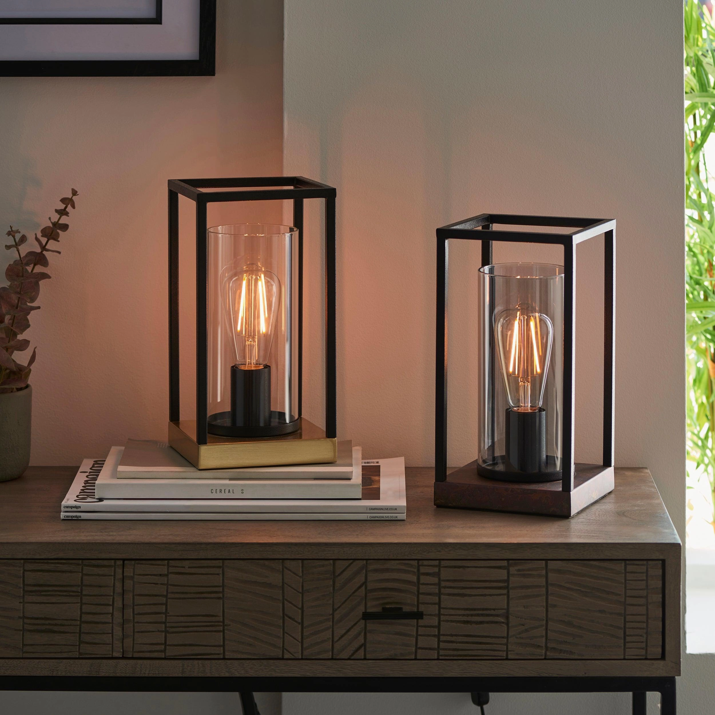 Solihull Bronze & Black Frame Table Lamp - Tinted Glass Shade