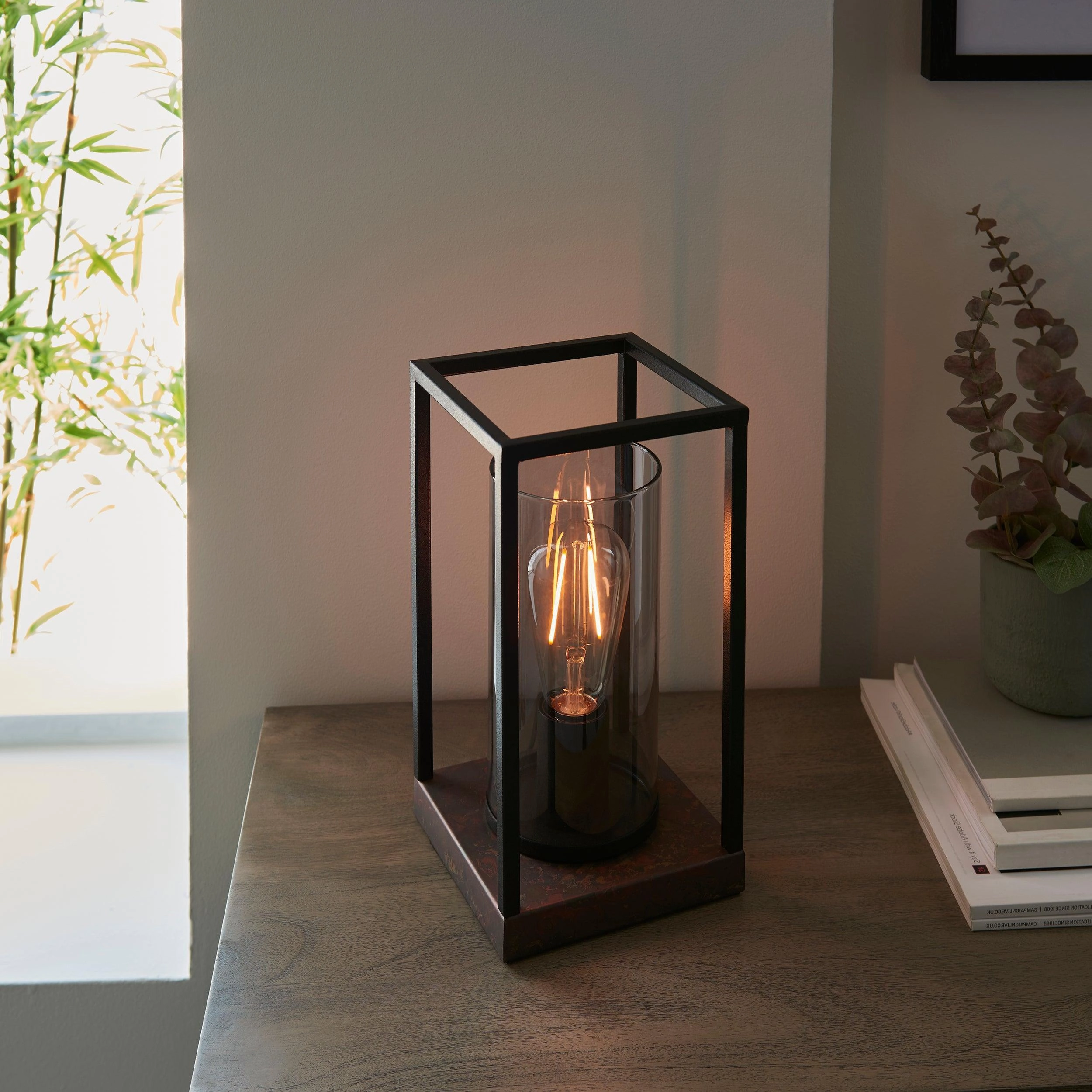 Solihull Bronze & Black Frame Table Lamp - Tinted Glass Shade