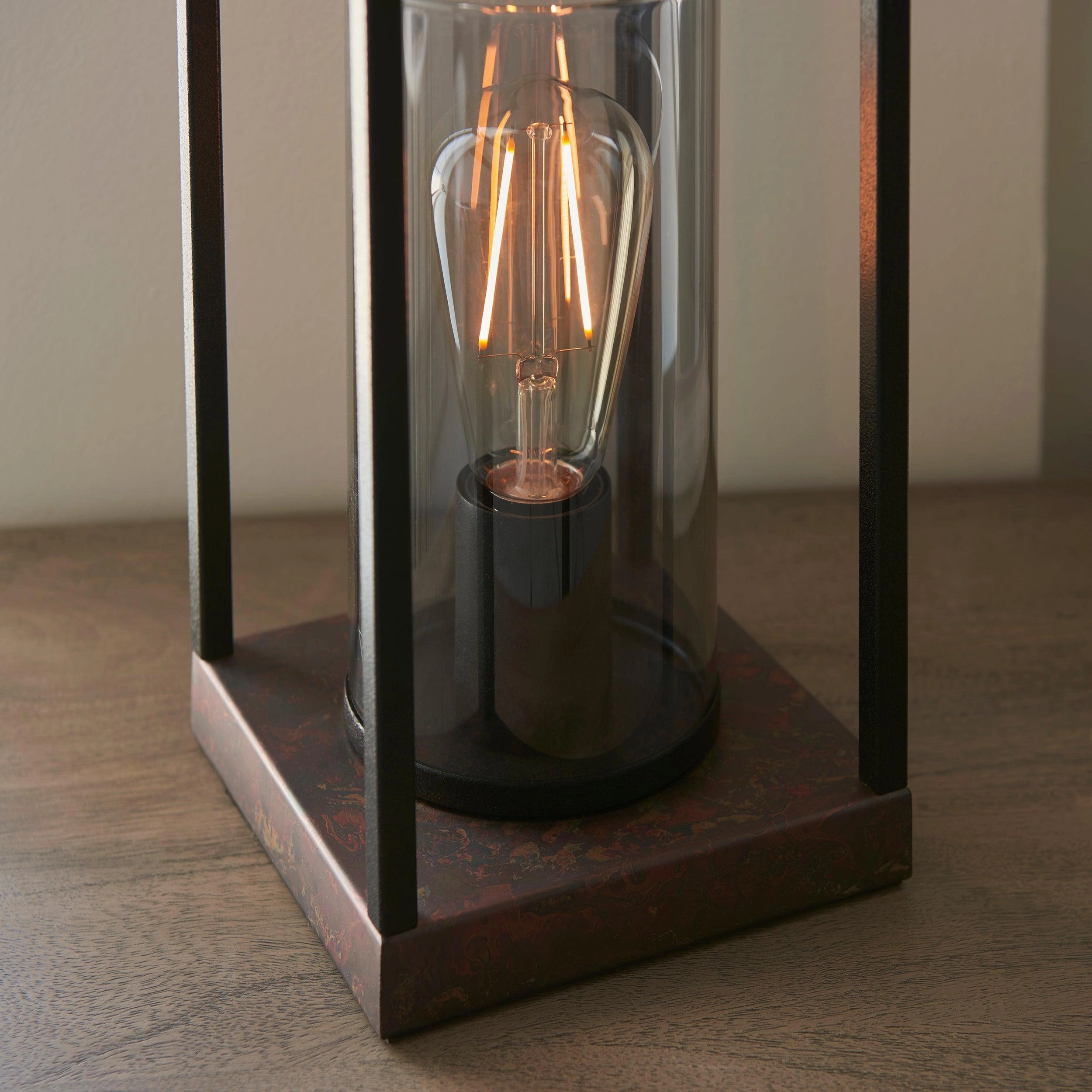 Solihull Bronze & Black Frame Table Lamp - Tinted Glass Shade