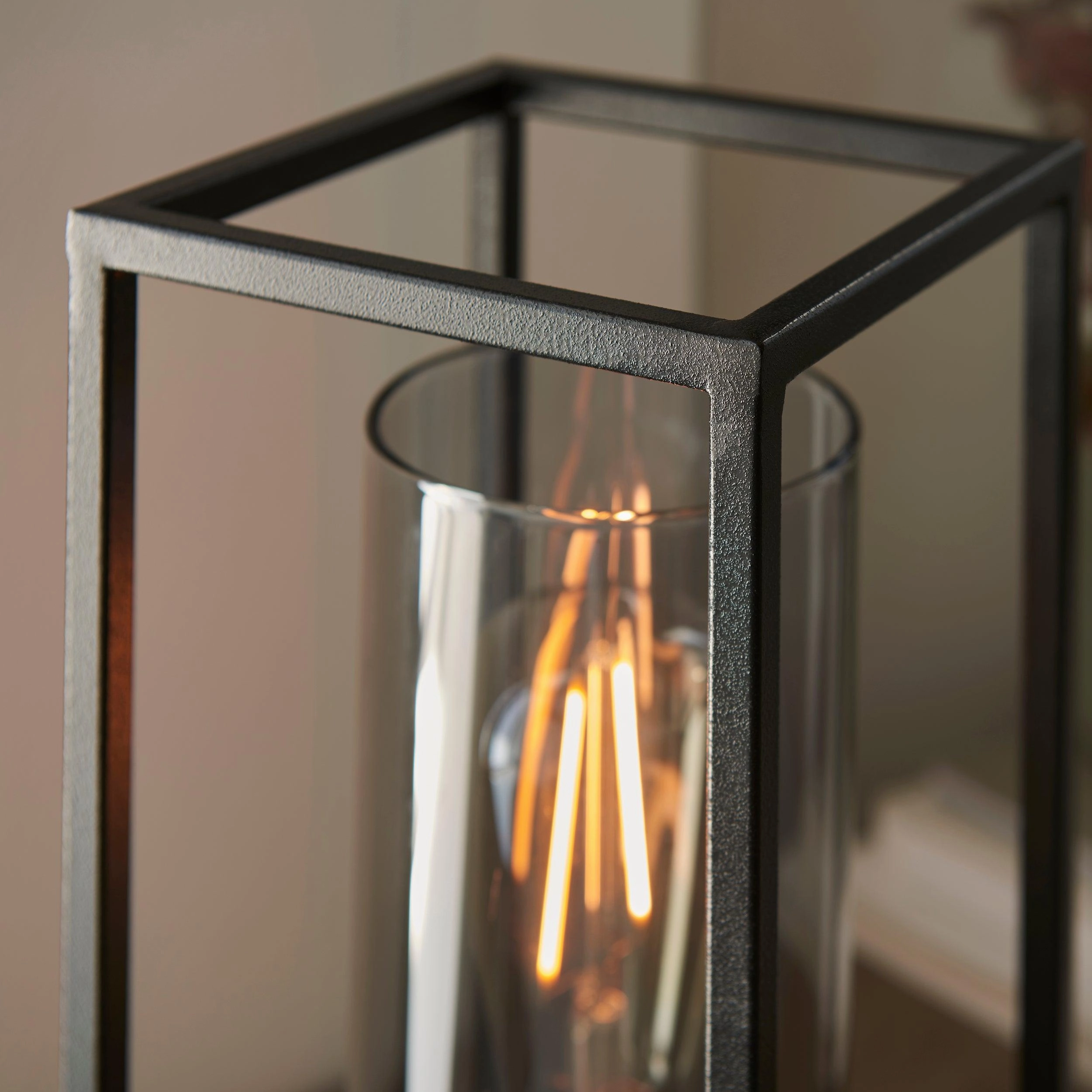 Solihull Bronze & Black Frame Table Lamp - Tinted Glass Shade