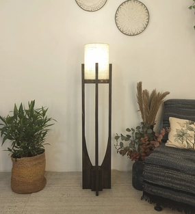 Solitaire Wooden Floor Lamp with Brown Base and White Fabric Lampshade (BULB NOT INCLUDED) creative lampshade design