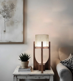 Solitaire Wooden Table Lamp with Brown Base and Premium White Fabric Lampshade (BULB NOT INCLUDED) decorative ceiling fixture