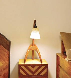 Species Brown Wooden Table Lamp with White Jute Lampshade (BULB NOT INCLUDED) decorative ceiling fixture