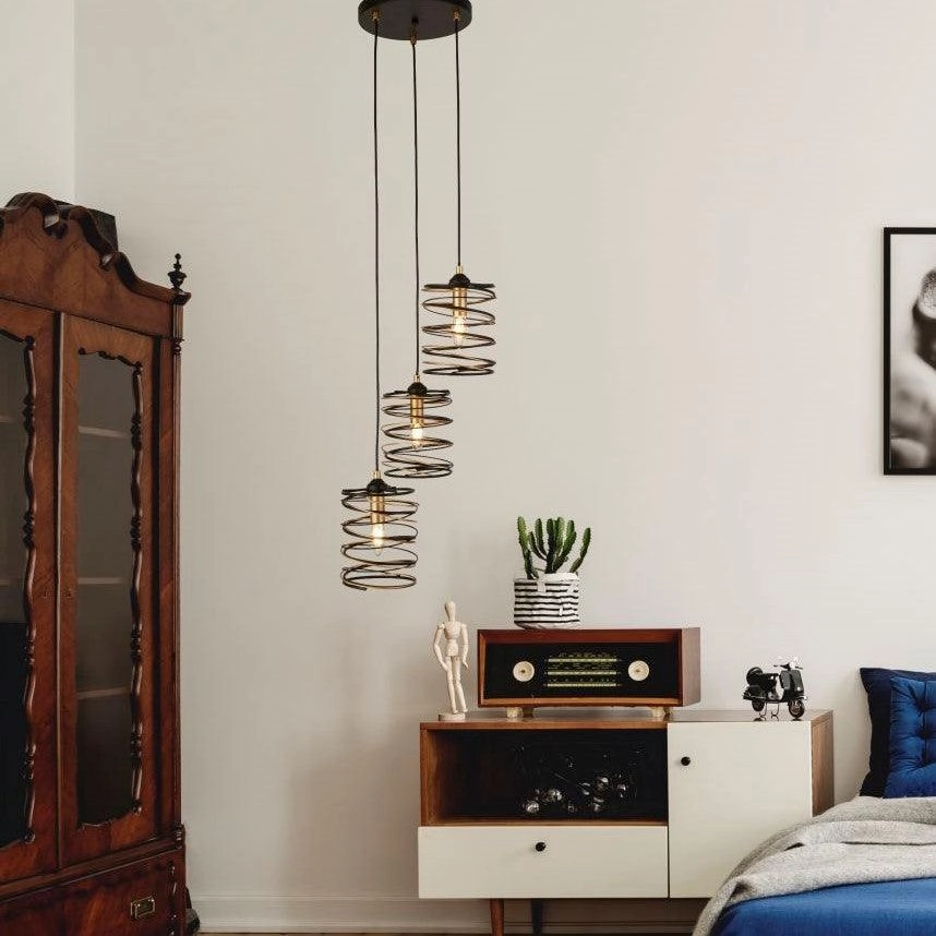 Spring 3 Light Multi-Drop Black & Gold Ceiling Pendant