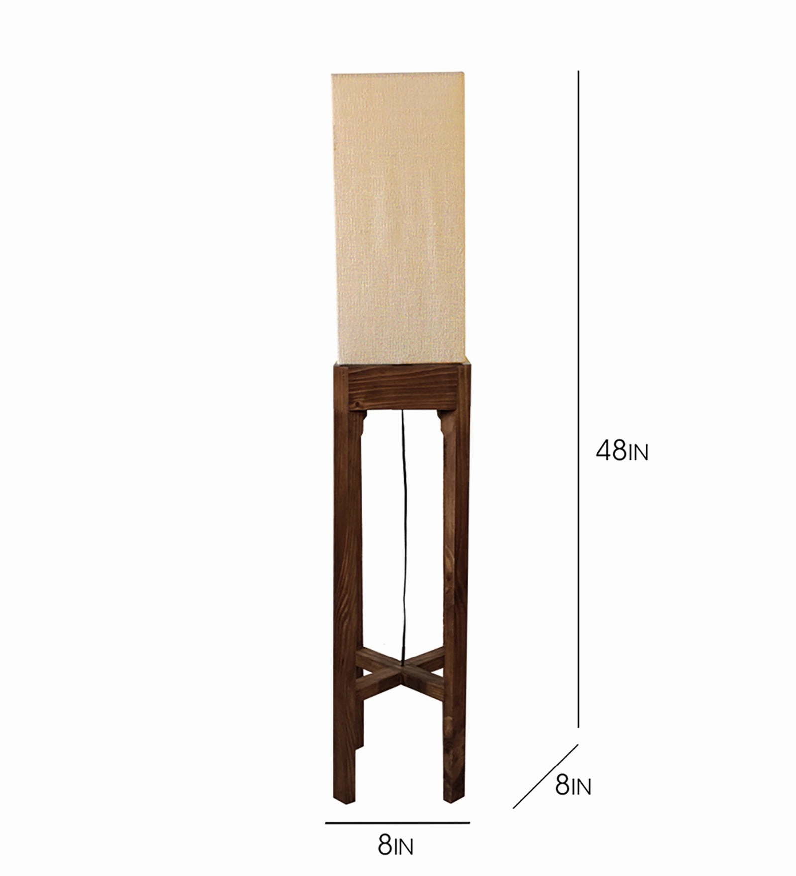 Sputnik Wooden Floor Lamp with Brown Base and Beige Fabric Lampshade (BULB NOT INCLUDED)