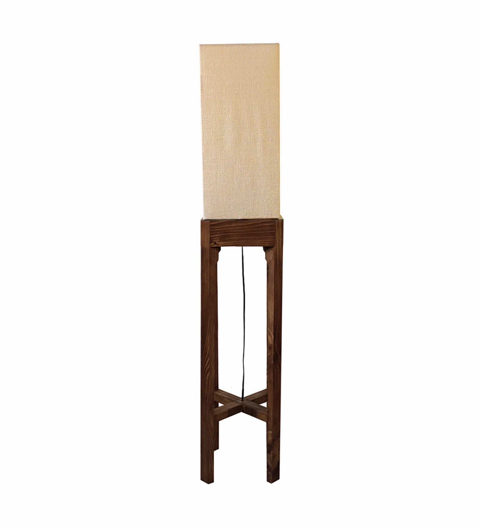Sputnik Wooden Floor Lamp with Brown Base and Beige Fabric Lampshade (BULB NOT INCLUDED)
