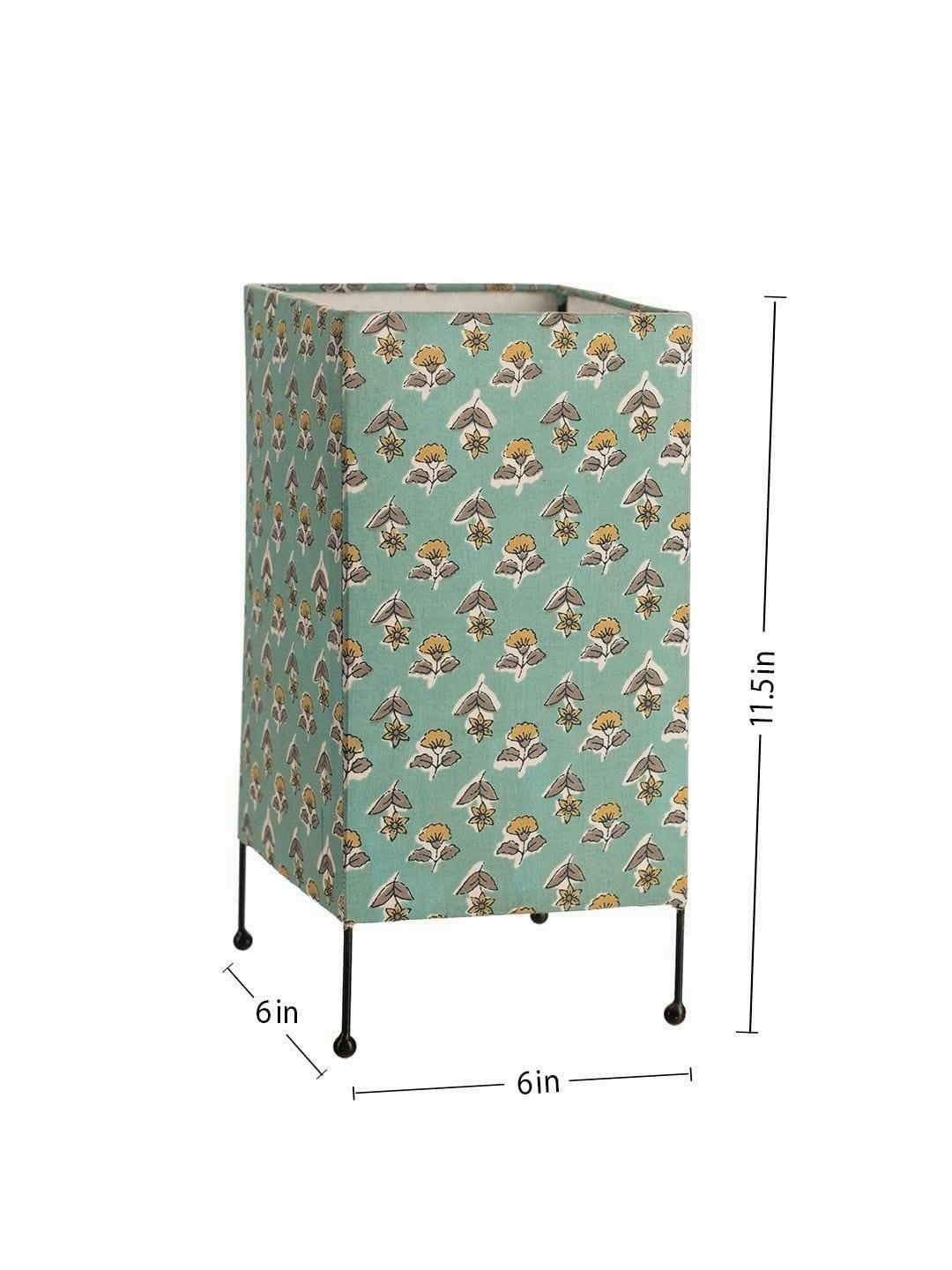 Square Four Leg Turqoise Tiny Flowers Table Lamp