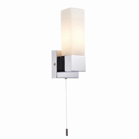 Square IP44 Chrome Bathroom Wall Light - Opal Glass Shade vintage desk lamp