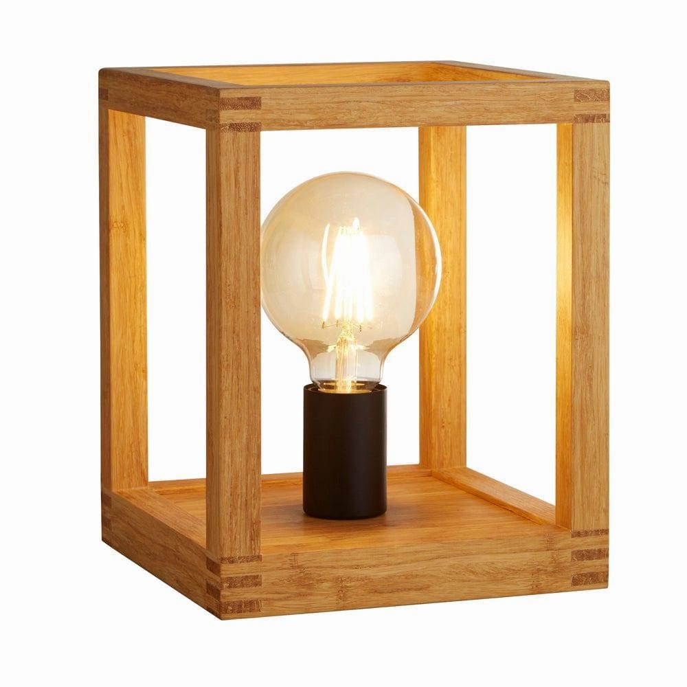 Square Woven Bamboo Wood 1 Light Table Lamp Searchlight energy-saving LED light