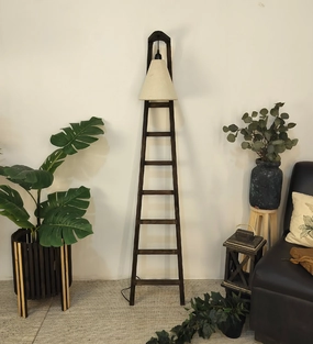 Stairway Wooden Floor Lamp with Brown Base and Jute Fabric Lampshade (BULB NOT INCLUDED) decorative ceiling fixture