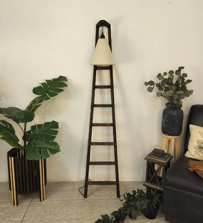 Stairway Wooden Floor Lamp with Brown Base and Jute Fabric Lampshade (BULB NOT INCLUDED) creative lampshade design