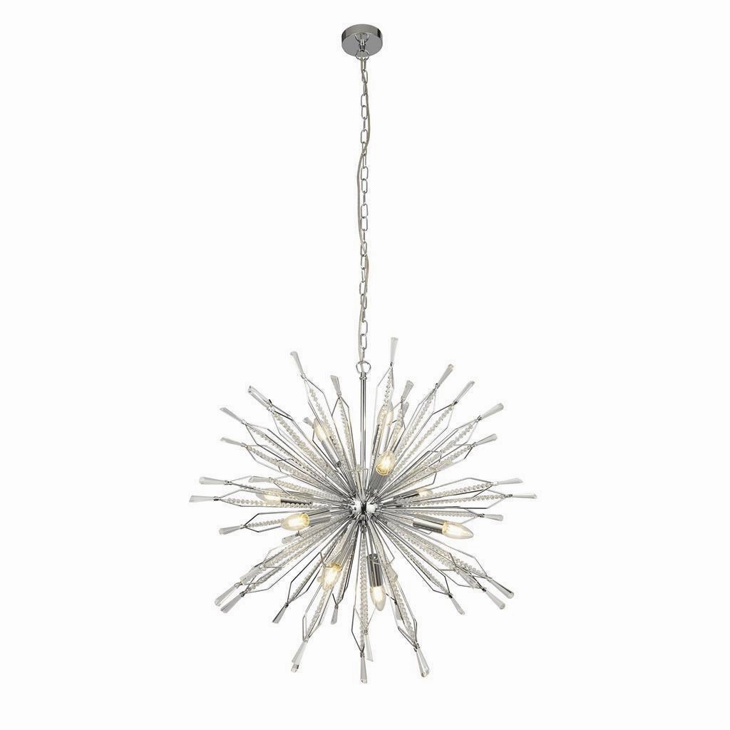 Starburst 10 Light Chrome & Crystal Glass Ceiling Pendant soft glow ceiling light