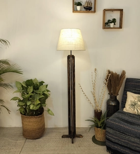 Stella Wooden Floor Lamp with Premium Beige Fabric Lampshade (BULB NOT INCLUDED) creative lampshade design