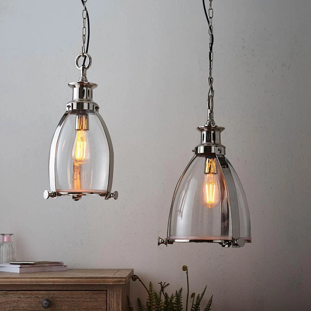 Storni 1 Light Nickel Pendant Ceiling Light Endon Lighting
