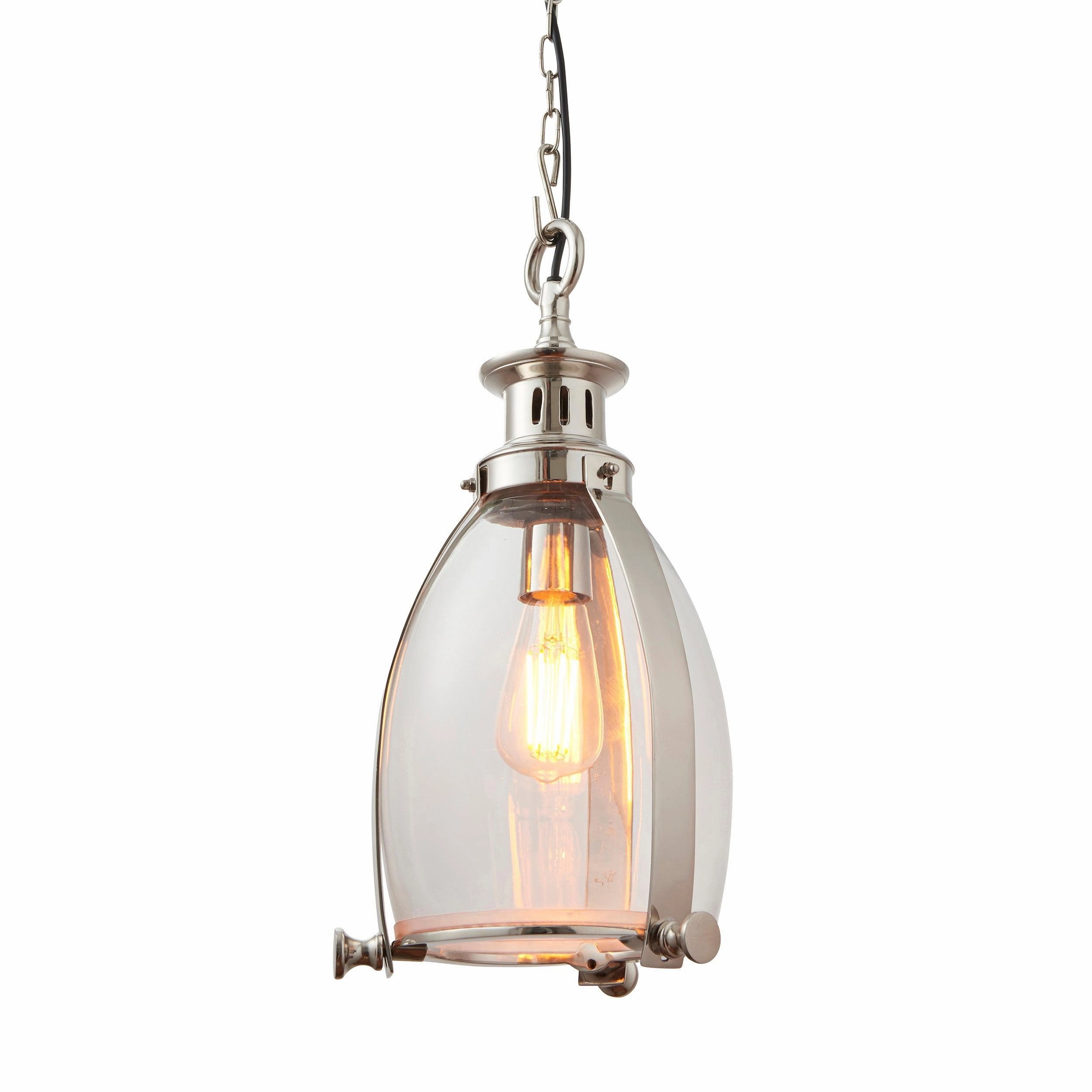 Storni 1 Light Nickel Pendant Ceiling Light Endon Lighting sleek LED ceiling lamp