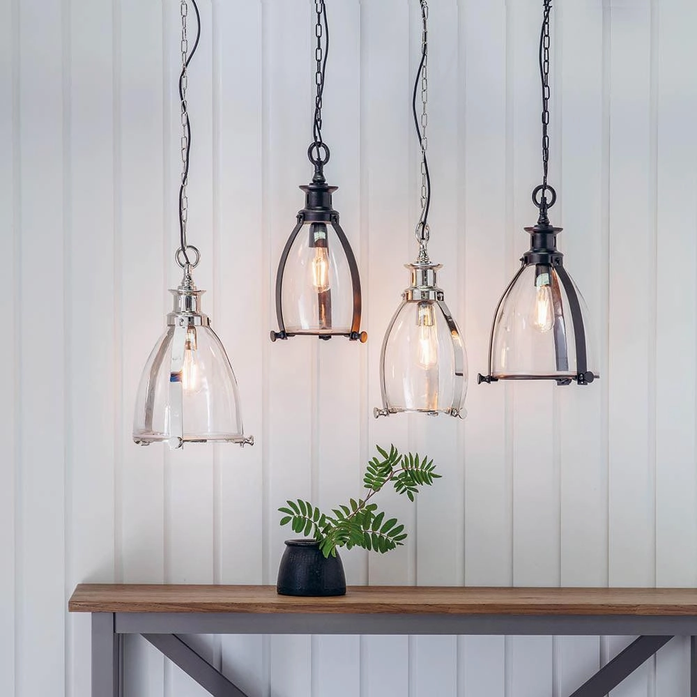 Storni 1 Light Nickel Pendant Ceiling Light Endon Lighting