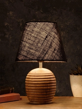 Striped Wooden Brown Lamp with Black Jute Shade decorative ceiling fixture
