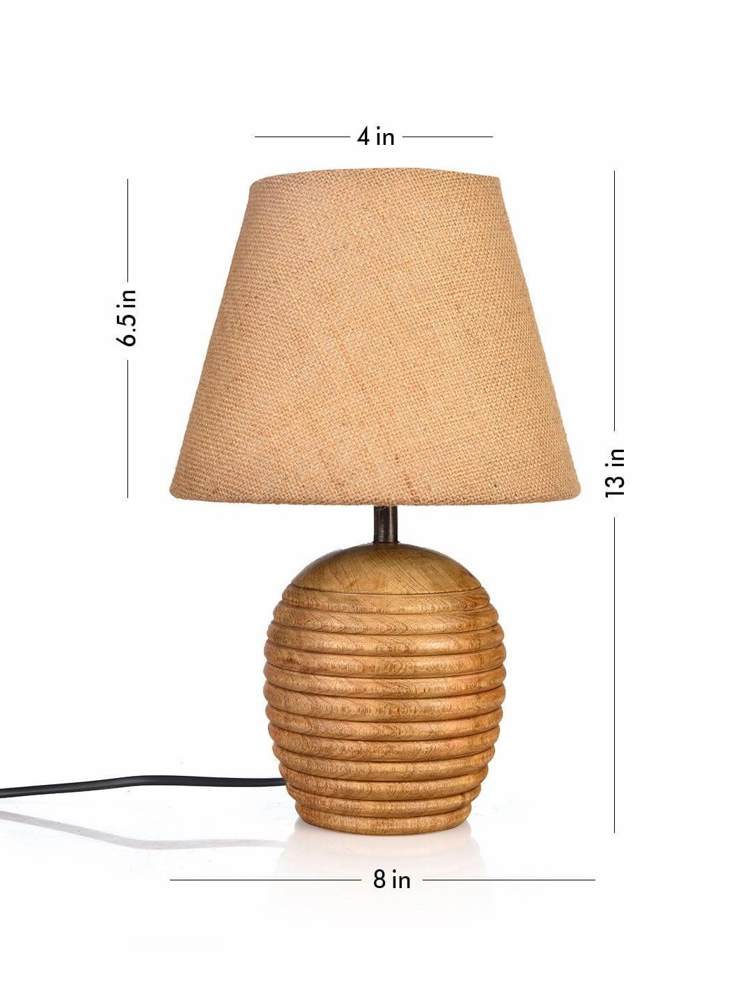 Striped Wooden Brown Lamp with Brown Jute Shade