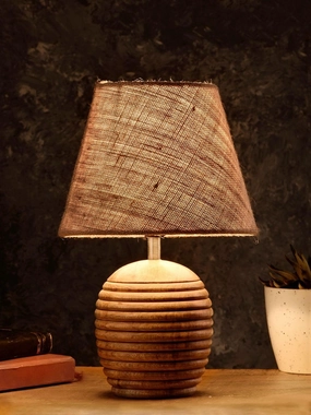 Striped Wooden Brown Lamp with Brown Jute Shade decorative ceiling fixture