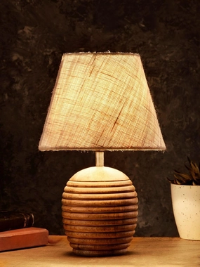 Striped Wooden Brown Lamp with White Jute Shade decorative ceiling fixture