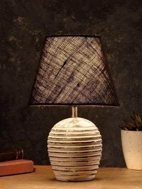Striped Wooden White Lamp with Black Jute Shade decorative ceiling fixture